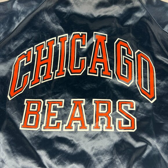 VTG 90s Chalk Line Chicago Bears Satin Jacket Large Blue Snap Button Bomber USA - Picture 8 of 13